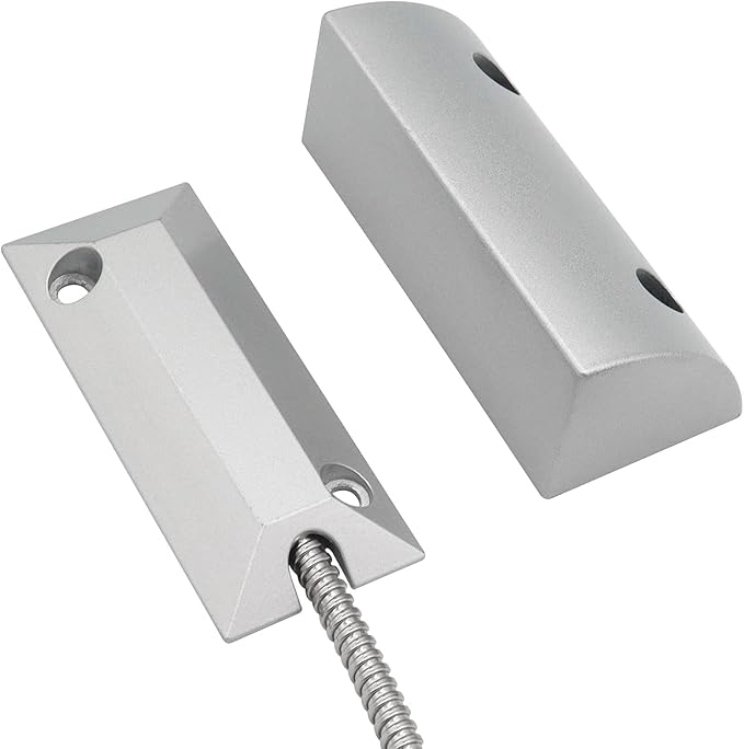 FOCMKEAS Magnetic Reed Switch Wired Surface Mount Normally Closed NC Contact Sensor Alarm Magnetic Door Switch with 2 Wires, Zinc Alloy Sliver, OC-59