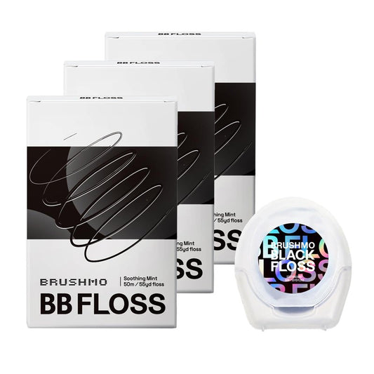 Brushmo Black Floss (BBFloss) - Expanding Floss, Gum-Friendly Soothing Mint Dental Floss, Natural Vegan Wax to Remove Plaque from Teeth, Dentist Designed PTFE & PFAS Free Oral Care, 3 Spools, 163 yd