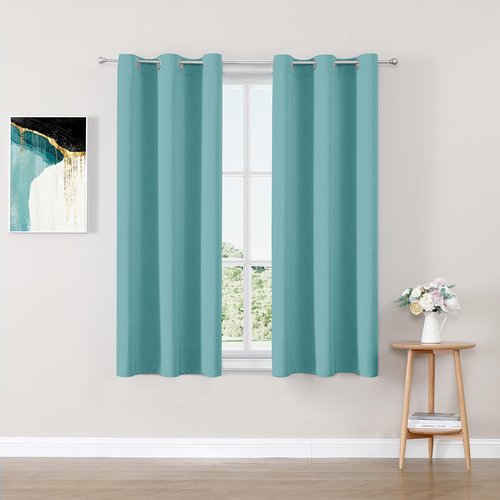 ChrisDowa Blackout Curtains - Thermal Insulated Grommet Room Darkening Panels, Aqua, 42 x 48 Inch