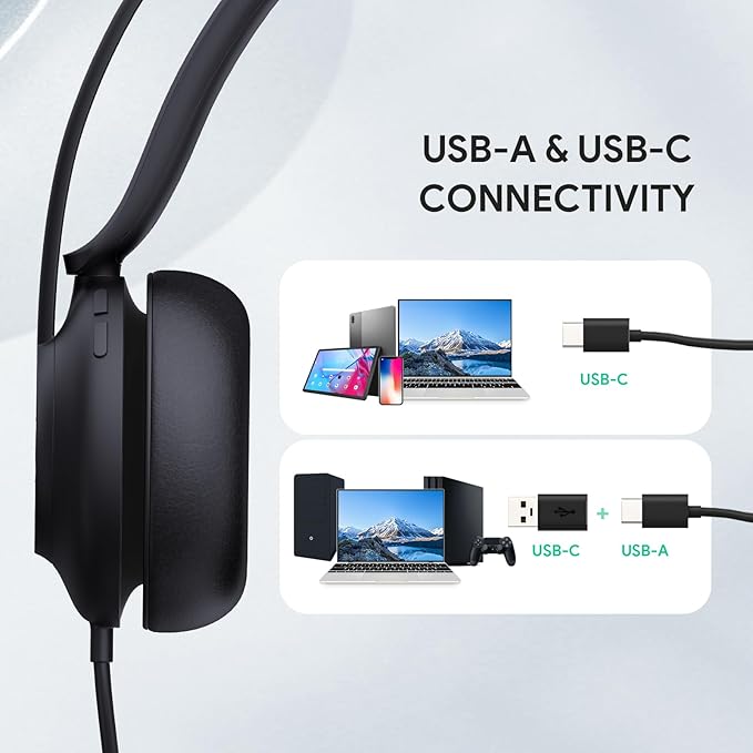 Yealink USB Wired Mono Headset,UH37 Computer Headset with Noise Cancelling Microphone,USB-A/C Call Center Headset for Teams,Zoom,Computer PC Laptop