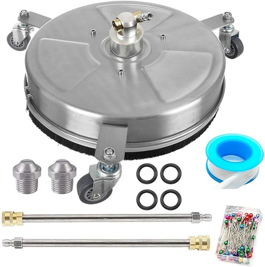 Pressure Washer Surface Cleaner Concrete Driveway Pressure Washer Attachments for Gas & Electric Pressure Washer + Power Washer Extension Wands & Nozzles (15inch Stainless Steel+Wheels-4000PSI)