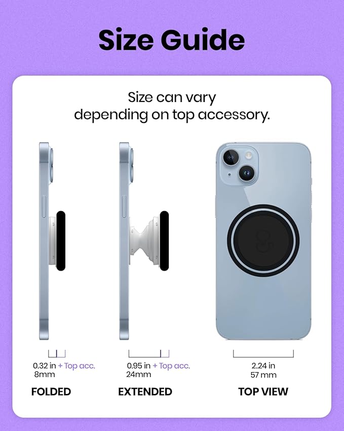 On The Grip Magnetic Phone Grip for MagSafe, Genuine Natural Seashell Stone, Swappable Top, Strong Magnet Holder & Kickstand for iPhone 15 14 13 12 Pro Max Plus & MagSafe Cases (Black Fresh Water)
