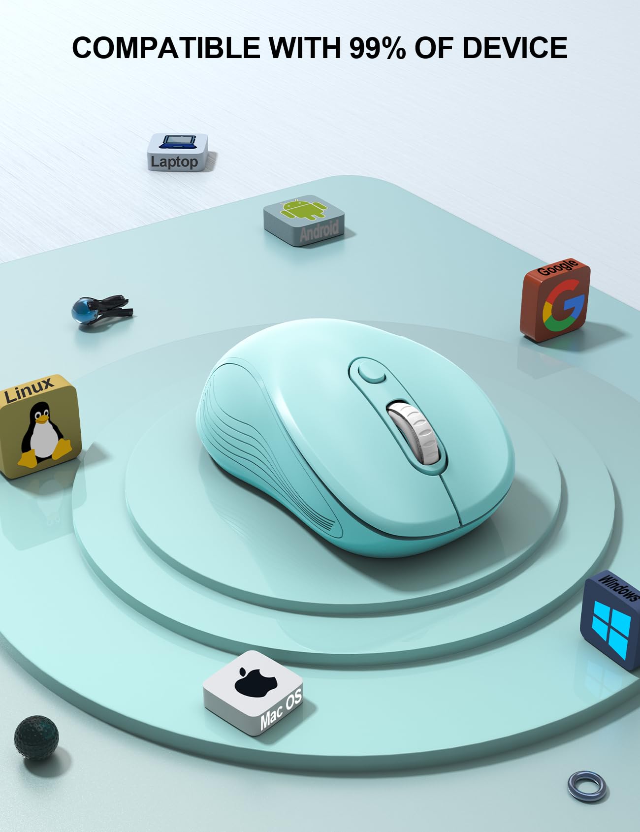 Trueque Wireless Mouse for Laptop, 2.4GHz Ergonomic Computer Mouse with Back & Forward Buttons, 3 Adjustable DPI Levels, 6 Buttons, Optical USB Cordless Mice for Windows PC, M01 (Mint Green)