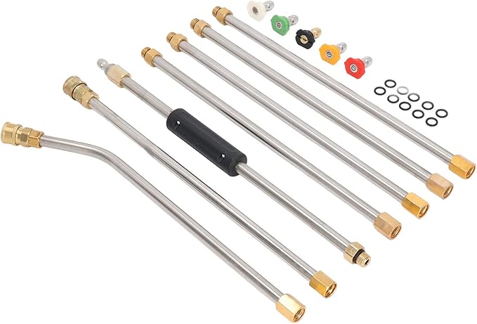 High Pressure Power Washer Extension Wand Set 4000PSI Gutter Cleaning Tool with 5 Nozzle Tips for Car Driveway Roof Deck ABS Metal Rustproof Strong Durable