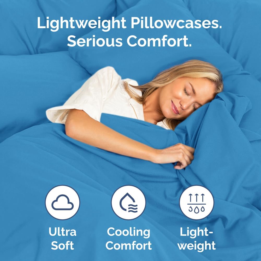 Skiennix Queen Pillow Cases Set of 2 | Ultra Soft Hotel Quality, Wrinkle-Free, Denim Blue