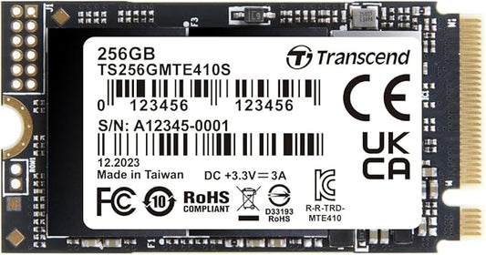 Transcend MTE410 256GB M.2 2242 SSD Up to 3300MB/s PCIe Gen4x4 NVMe 3D TLC for Ultra-Thin Laptops/Lenovo Legion Go&Yoga Gen 6/ASUS ExpertBook&ZenBook/Mini PC/DRAM-Less Design for Low Power Consumption