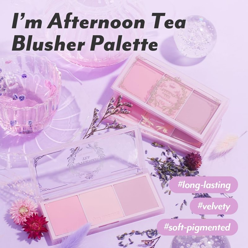 I'M MEME Blusher Palette - Afternoon Tea_Blossom Tea | Soft Pink, Peach, Lavender, 3 Shades Palette, Matte Powder, Face & Cheeks, For All Skin Tones, Powdery Finish, Lightweight Formula, 0.4 Oz