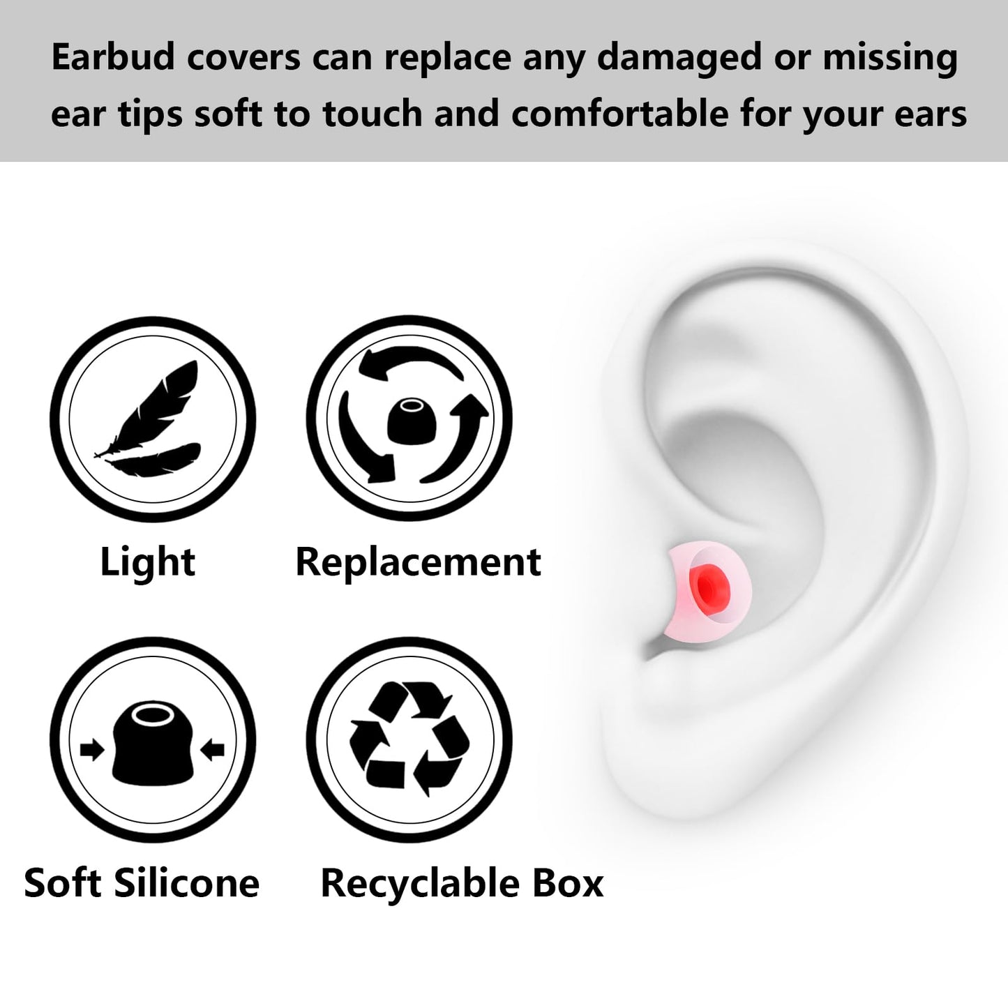 MMYQXI Silicone Replacement Earbud Tips Earbud Covers Ear Tips Fit for in-Ear Headphones (Inner Hole 3.8mm -5.1mm) Earbud Replacement Tips 9 Pairs, S/M/L
