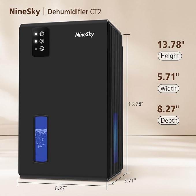NineSky Dehumidifier,98 OZ Dehumidifiers for Home,(1100 sq.ft) Dehumidifiers for Basement Bathroom Bedroom with Auto Shut Off, Switchable 7 Colors Light(Black)
