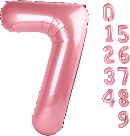 Pastel Pink Number 7 Balloon by [Brand Name] - 40 Inch Birthday Decoration for 7th, 17th, 27th, and 70th Celebrations
