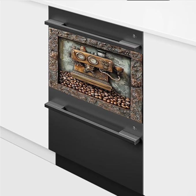 Retro Coffee Machine Dishwasher Magnet Cover, Dish Washer Cover for Kitchen Decor, Easily Trimmable Dishwasher Sticker Refrigerator Magnetic Cover 23Ã17 in