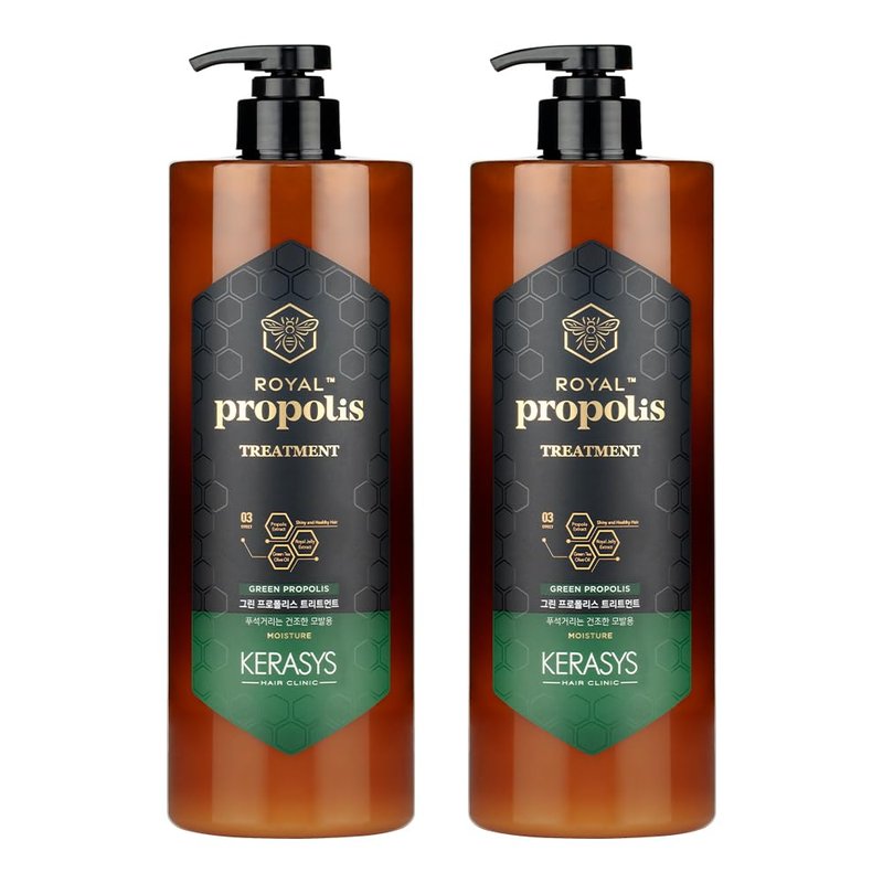 Kerasys Propolis Royal Jelly Extract Green Tea Olive Oil Shiny and Healthy Hair Propolis Green Moisture 33.8 fl oz / 1L (Treatment, 2-Pack)