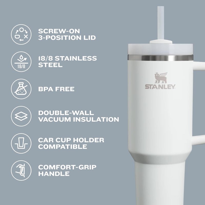STANLEY Quencher H2.0 Tumbler with Handle and Straw 20 oz | Flowstate 3-Position Lid | Cup Holder Compatible for Travel | Insulated Stainless Steel Cup | BPA-Free | Blue Sky