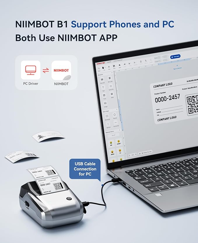 NIIMBOT B1 Label Maker Machine, Thermal Label Printer Easy to Use for Office, Home, Business, Came with 1 Roll White Label(Sliver)