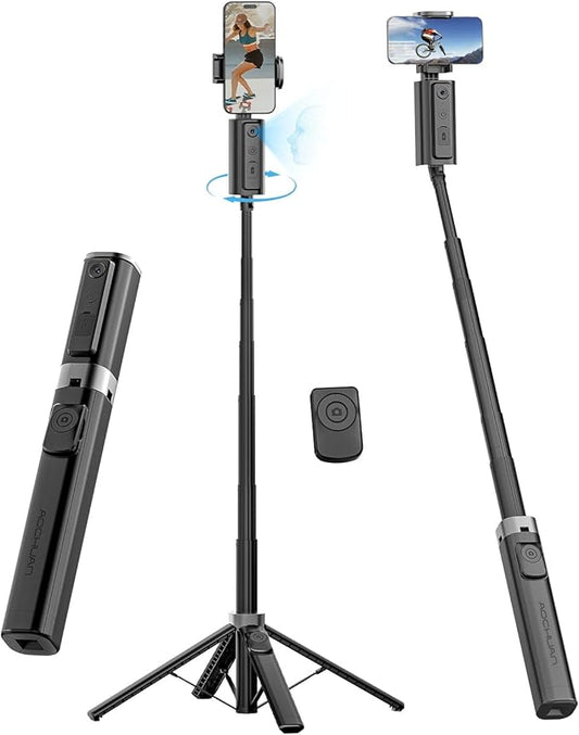 AOCHUAN Face Tracking Tripod for iPhone & Android,57'' Expandable 360 Rotation Selfie Stick that Follows Your Movement Rotation w/Remote, No APP, Phone Tripod Recording for YouTube, TikTok,Smart M3