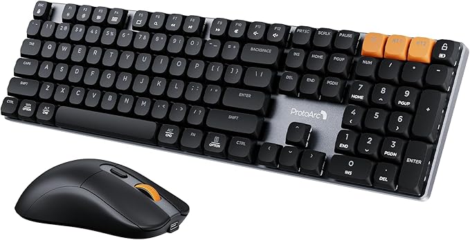 ProtoArc Wireless Mechanical Keyboard and Mouse, USB-C Rechargeable Aluminum Keyboard and Mouse Combo, Red Linear Switches, 2.4G + Bluetooth Connectivity, 3 Devices - Grey