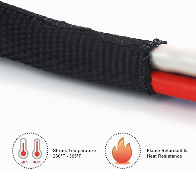 BuyUneed Braided Sleeving 2:1 Shrinkable Fabric Heat Shrink Tubing- Abrasion Protection Flexibility Wiring Harness Cable Sheath (1/2" ID, 16ft)