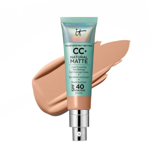 IT Cosmetics CC+ Cream Natural Matte (Medium Cool) - Poreless Full Coverage Foundation With SPF 40, 16HR Shine Control, Color-Corrector, Skin-Balancing Serum, Noncomedogenic - 1.08 fl oz