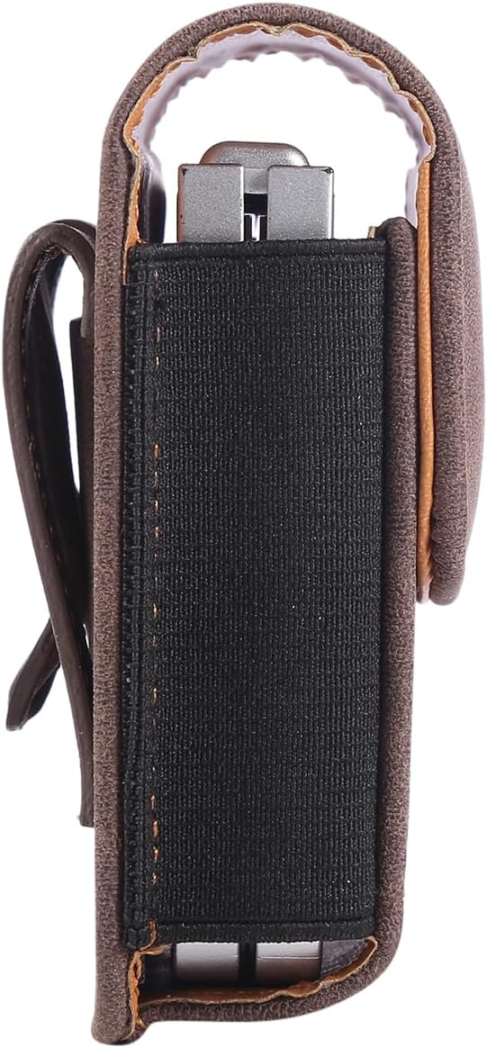 Bourisen Universal Phone Holster Phone Pouch Case Belt Clip Belt Loops Card Slot Faux Leather For Man for Samsung Galaxy Z Flip 5/4/3 Motorola Razr Plus Razr+ 2023 (Brown&Yellow, XS(3.7"x3.1"x1.1"))