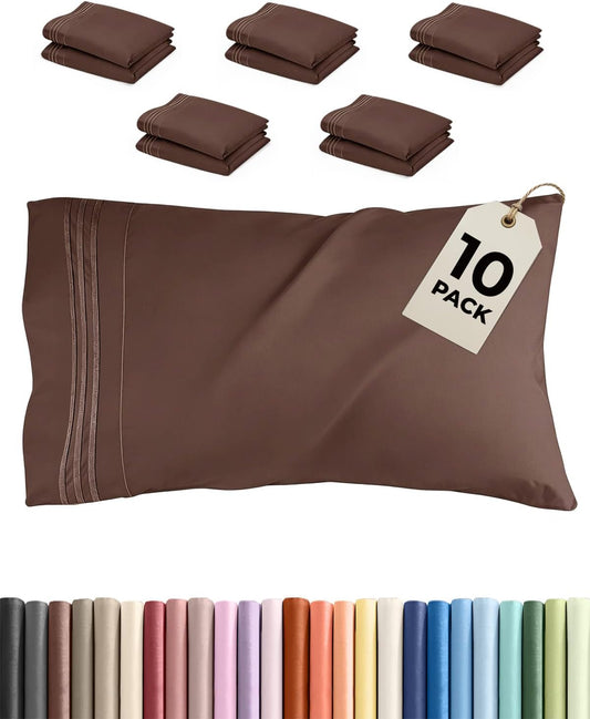 Ultra Soft Queen Pillow Cases by [Brand Name] - Hotel Quality, Wrinkle-Free & Easy-Care - 10 Pcs Set in Brown
