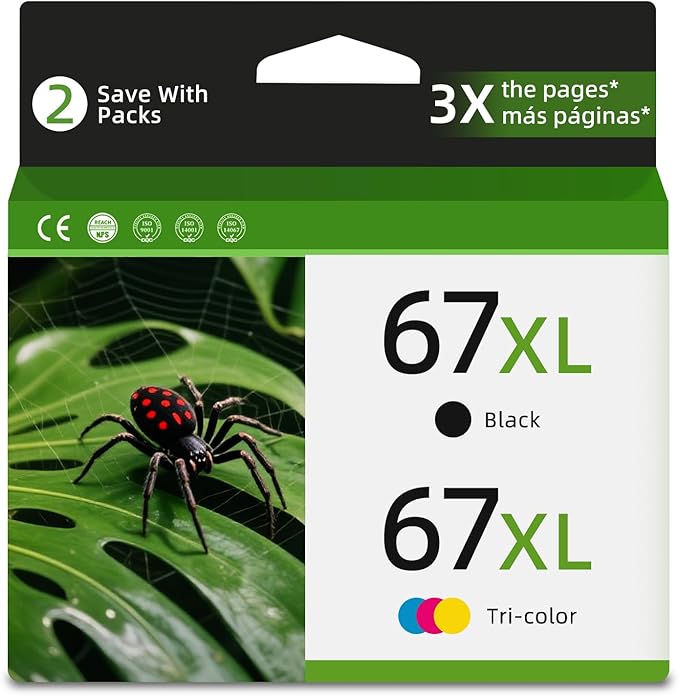 Relcolor 67XL Ink Cartridge Replacement for HP 67 XL Black Color Combo for HP67 HP67XL 2852e 2855e 4200 2827e 2734e 2700 4100 4155e 4255e 2755e 4227e 2700e 2752e 6400 4100e 6458 6455e 6458e 6065e 6000