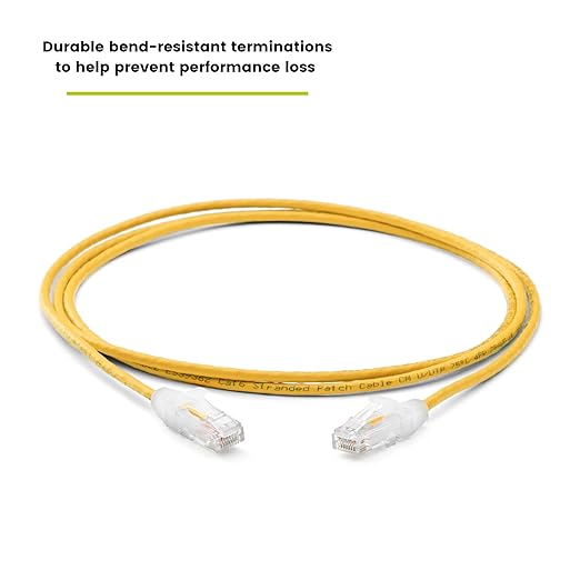TRUECABLE Cat6 Component Rated Patch Cable, Unshielded (U/UTP), 5ft, Yellow, 28AWG Stranded Pure Copper, Snagless 10G High-Speed Ethernet Cable, PoE++ 4PPoE 100W, UL Listed, RoHS-3, 5 Pack