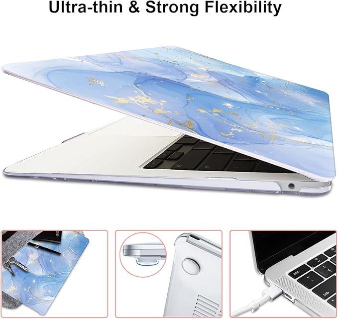 LCMOCICO Compatible with MacBook Pro 13 inch Case 2022 2021-2020 Release A2338 M2/M1 A2251 A2289 A2159 A1989 A1706 with Touch ID, Plastic Hard Shell & Keyboard Cover & Screen Film - Blue Marble