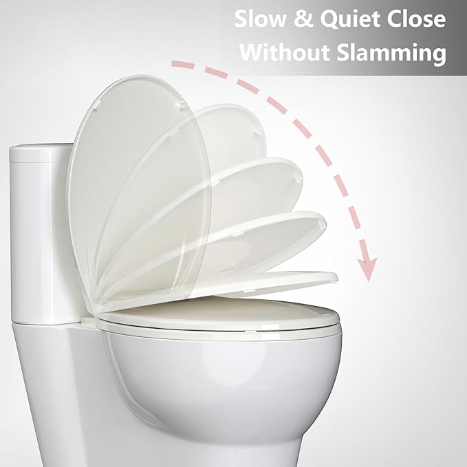 Slow Close & Quiet Commercial Toilet Seat 17" Round â Quick-Release Hinges, Durable Polypropylene, Grip-Tight Bumpers, Mark-Resistant, Soft Close Lid, Easy Install & Clean, for Business