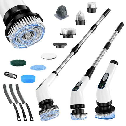 848 Store Electric Spin Scrubber Cordless – Powerful Bathroom Cleaning Brush with Long Handle, 2 Speeds, 3000mAh Rechargeable, 7 Brush Heads, Wall Hanger & Crevice Tools – Shower, Tub & Tile Cleaner
