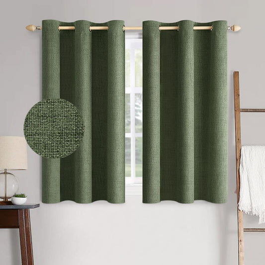 MIULEE Blackout Linen Textured Curtains - Thermal Insulated Olive Green Drapes | 42 x 63 Inch (2 Panels)