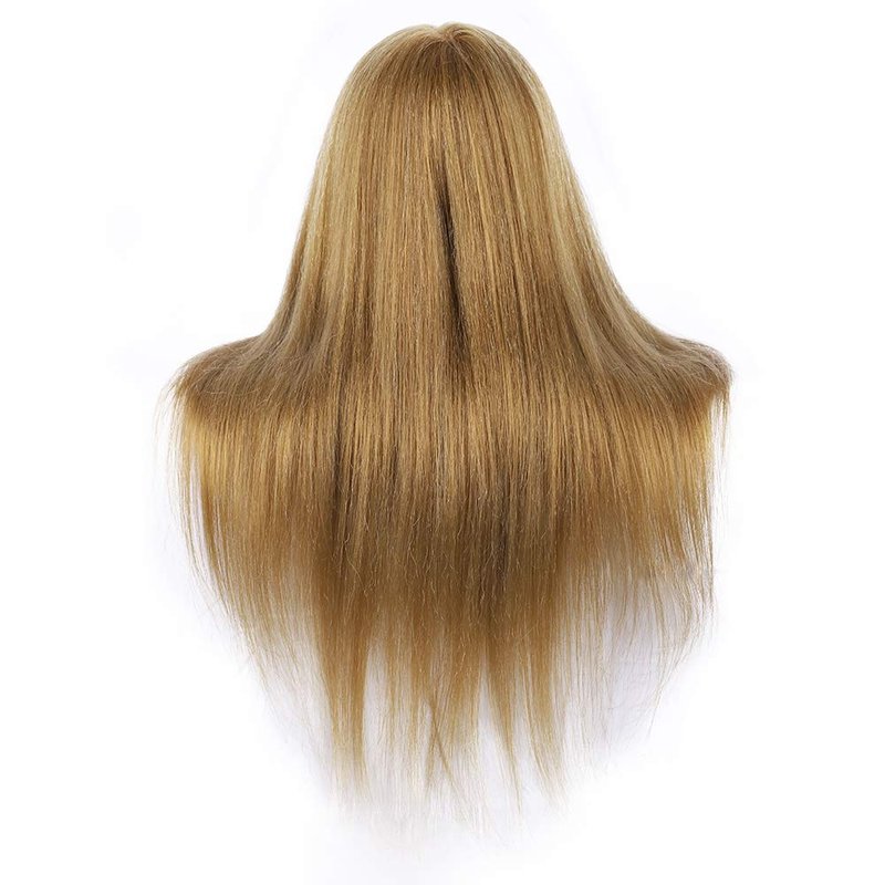 MEDO Mannequin Head 26 Inch With 50% Real Hair Brown Practice Training Head Synthetic Long Straight Hair Dresser Training Head Doll Cosmetology Manikin Head And Clamp Stand No Make Up(Makeup on, 27)
