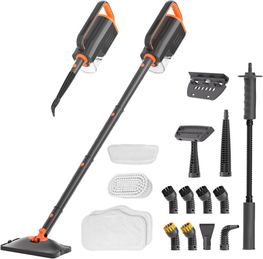 Skiennix Steam Mop Cleaner - 20-in-1 Wired Handheld Steamer with Detachable Water Tank & Microfiber Pads for Floor, Tile, Carpet Cleaning (Grey)