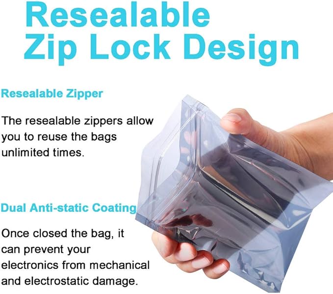 YiwerDer 50Pcs Antistatic Resealable Bag 15X20cm/5.9X7.9inch, Premium Anti Static Bag for SSD HDD and Other Electronic Devices