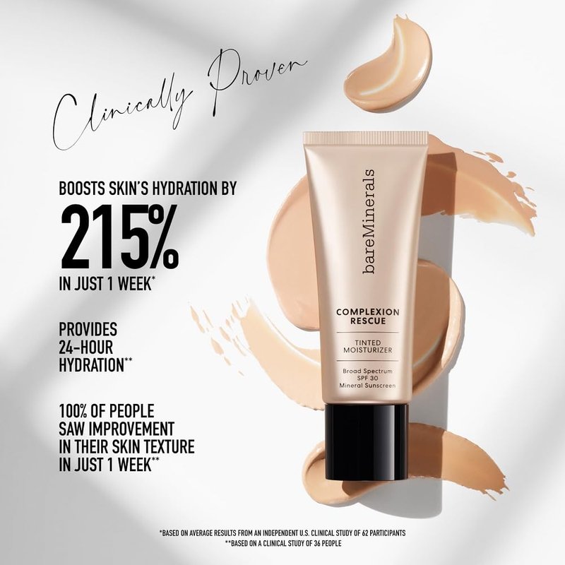 bareMinerals Complexion Rescue Tinted Moisturizer for Face with SPF 30, Full Size, Opal 01, Vegan, Cruelty-Free & Dermatologist-Tested