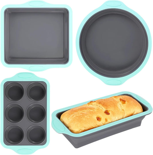Skiennix Silicone Baking Pan Set - 4PCS Nonstick Kitchen Bakeware with Grip Handles & Metal Frame