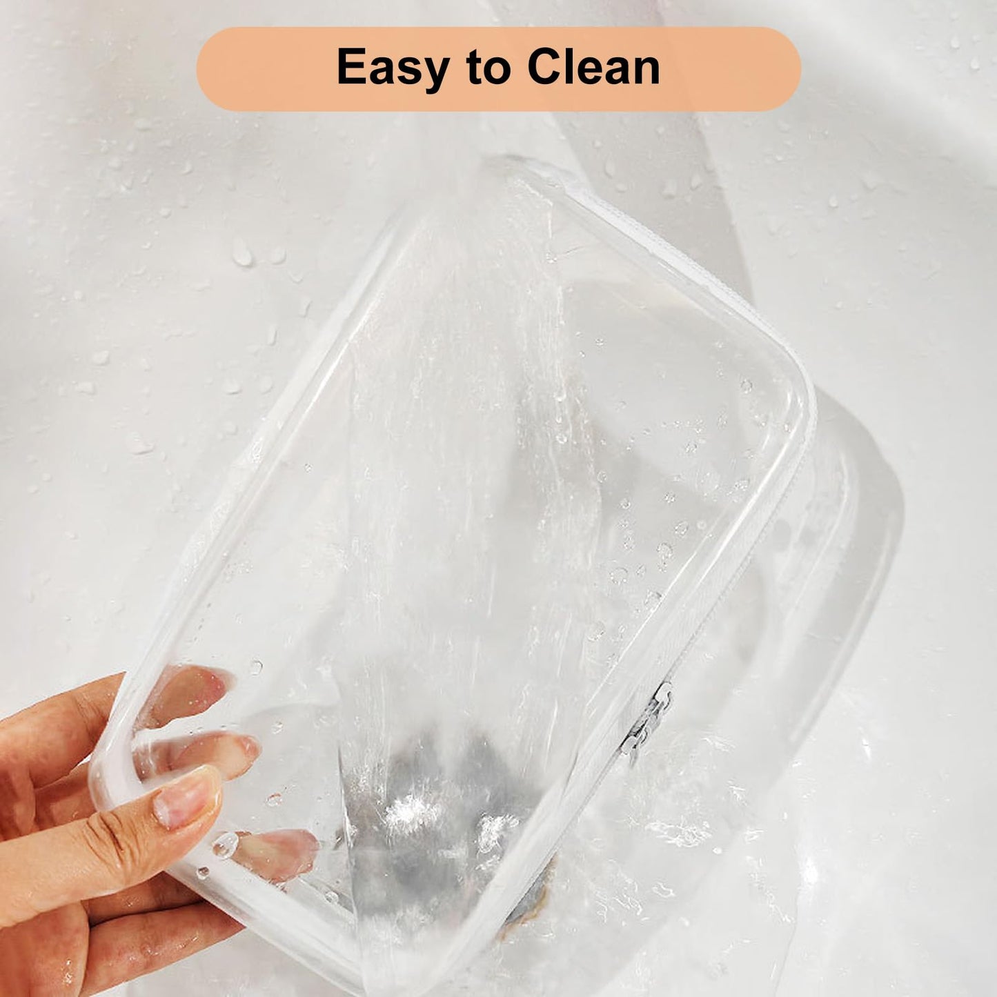 Calantre Extra Large 13.8" 3PCS Clear Hard Shell Zipper Cases, Double Zippered Plastic Travel Case, Portable Organizer Pouches Cosmetic Bag for Make Up Tools, Toiletries, Toy Storage(White)