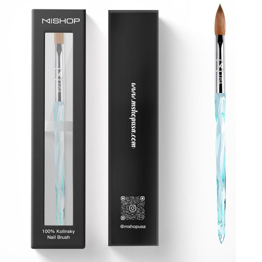 M ProK 100% Kolinsky Acrylic Nail Brush – Professional Nail Brush for Acrylic Application with Crystal Blue Handle – Handcrafted Salon Quality Tool (Size #14)