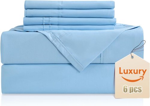 CozySmile Luxury Silky Soft Bed Sheet Set - 6 Piece Full Size | Fits 16" Deep Pocket Mattresses, Wrinkle-Free & Breathable Cooling, Sky Blue