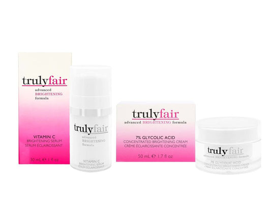 Truly Fair Face Brightening Kit – Vitamin C Serum 1 oz & 7% Glycolic Acid Concentrated Cream 1.7 oz - Skincare Kit- Anti-Aging - Moisturizing formula - Paraben-free - For women
