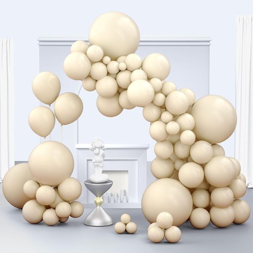 Beige Balloons by [Brand Name] - 150-Piece Pack in 18", 12", 10", 5" Sizes | Perfect for Birthday & Wedding Decorations