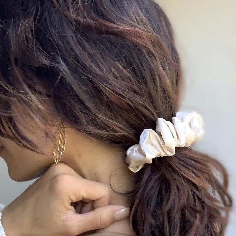 100% Pure Silk Scrunchies - 3 Pack for Frizz Control & Hair Protection | Large (Ivory/Pink/Sand)