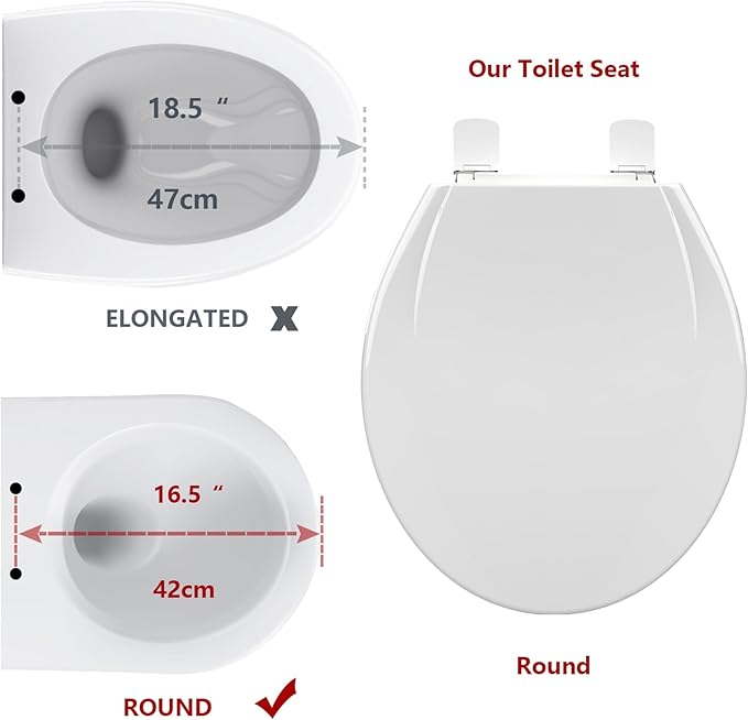 Commercial Round Toilet Seat 17" â Soft Close, Quick-Release & Attach Hinges, Grip-Tight Bumpers, Durable Mark-Resistant Plastic, Easy Install & Clean, White â Color: White 17" Round PP