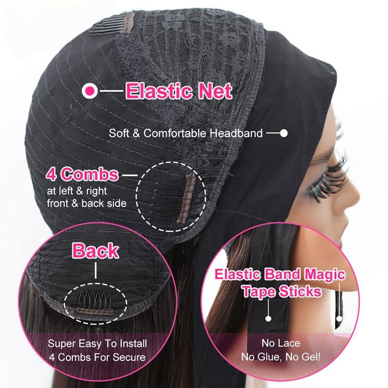 Maytune Headband Wig Curly Human Hair 14 Inch Headband Wigs Glueless Deep Wave None Lace Front Wigs for Black Women Water Wave Headband Wigs 150% Density Natural Color
