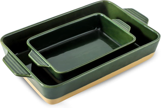 Regine Switzerland Ceramic Baking Casserole Dish - Large 9x13 Inch Pan with Handles in Forest Green