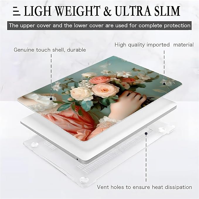 COTAIL Compatible with MacBook Air 13.3 13.6 Inch Case 2022 2021 2020 2019 Plastic Hard Shell Case Cover,13.6 Air (A2681) M2 2022, A Lady with Flowers