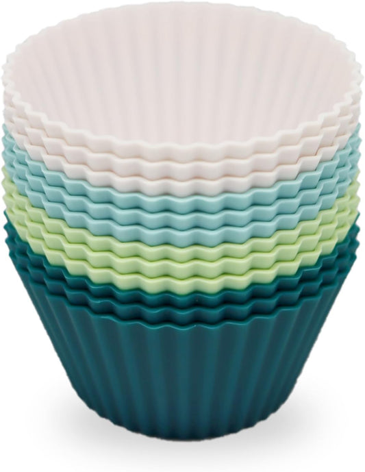 Skiennix Jumbo Silicone Baking Muffin Cups - 12 Pack Reusable Cupcake Liners, BPA Free, 3.54 Inch, Multi-Color