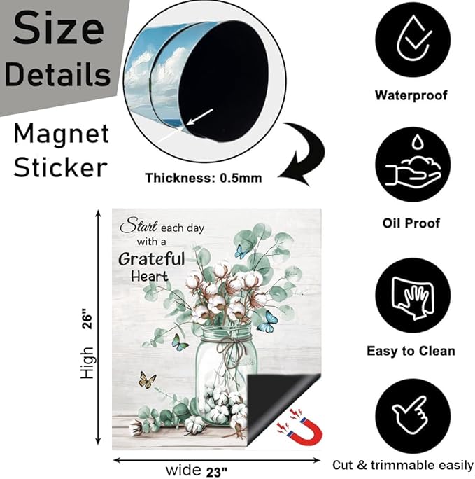 Generic Vase Cotton Flower Dishwasher Cover Magnet Kitchen Decorative,Rustic Kapok Floral Butterfly Wood Grain Refrigerator Magnets Decals,Inspiring Quotes Home Appliance Sticker,Magnetic 23x26