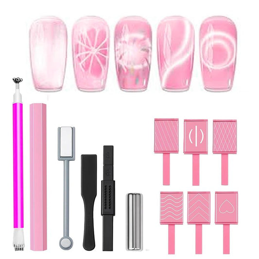 modelones Cat Eye Magnet, 5 in 1 Multifunction Nail Magnets for Cat Eye Gel Nail Polish, Magnetic Sticks Nail Design Glassy Moon French Flower Heart Cats Eye Effect Manicure DIY