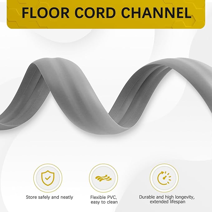 JAHOMFAI Floor Cord Cover 3.3FT Cord Covers for Wires on Floor Protect Wires & Prevent Trip Hazards, Easy to Cut for Home, Office, School, Concerts, Cavity W0.6in x H0.32in