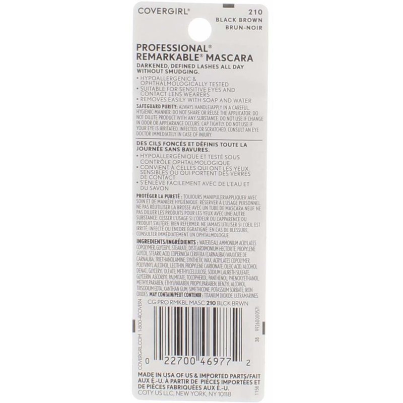 COVERGIRL Professional Remarkable Washable Mascara, Black Brown [210] 0.30 oz (Pack of 6)